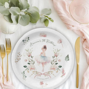 Assiettes En Carton Anniversaire Ballerine Aquarelle & Ruban Rose Fant