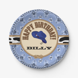 Assiettes En Carton Anniversaire bleu de cowboy, plats
