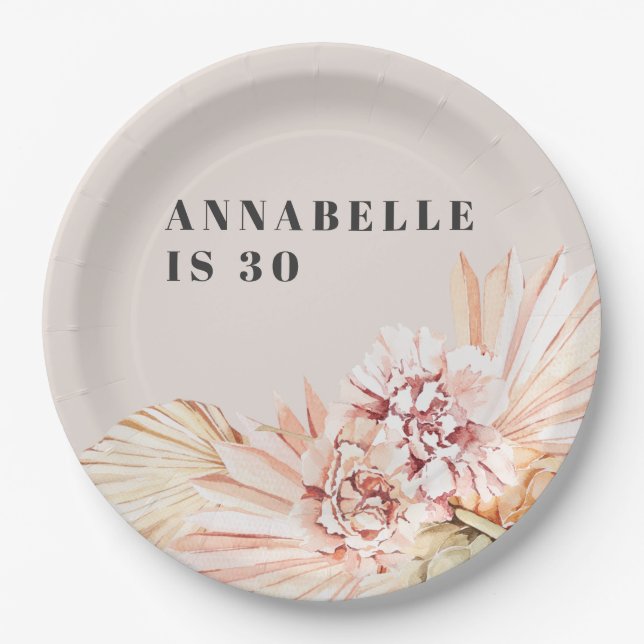 Assiettes En Carton Anniversaire bohème moderne pastel floral (Devant)