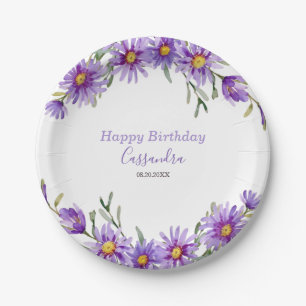 Assiettes En Carton Anniversaire botanique floral de Violet Aster
