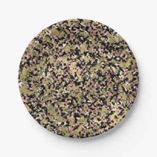 Assiettes En Carton Anniversaire Camouflage Noir Vert Rose Or
