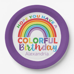 Assiettes En Carton Anniversaire coloré Rainbow Personnalisé Kids Girl
