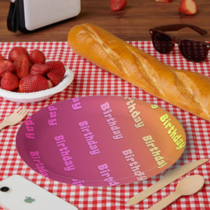 Assiettes En Carton Anniversaire (couleur rose duel)