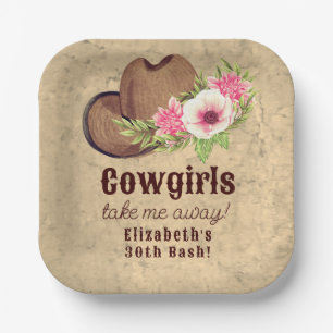 Assiettes En Carton Anniversaire Cowgirl Rustique Floral Rose 