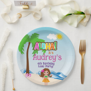 Assiettes En Carton Anniversaire d'Aloha Luau