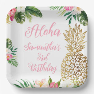 Assiettes En Carton Anniversaire d'Aloha Luau Hawaiian Gold Pineappy