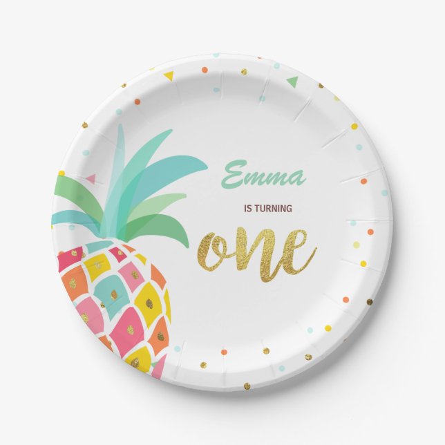 Assiettes En Carton Anniversaire d'ananas Plaques de papier Tropical L (Devant)