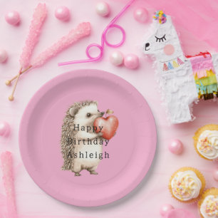 Assiettes En Carton Anniversaire d'Animal de Coeur de Hérisson Mignon