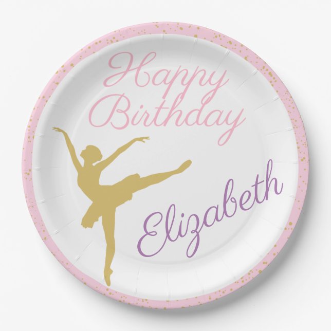 Assiettes En Carton Anniversaire de Ballerina rose et or (Devant)
