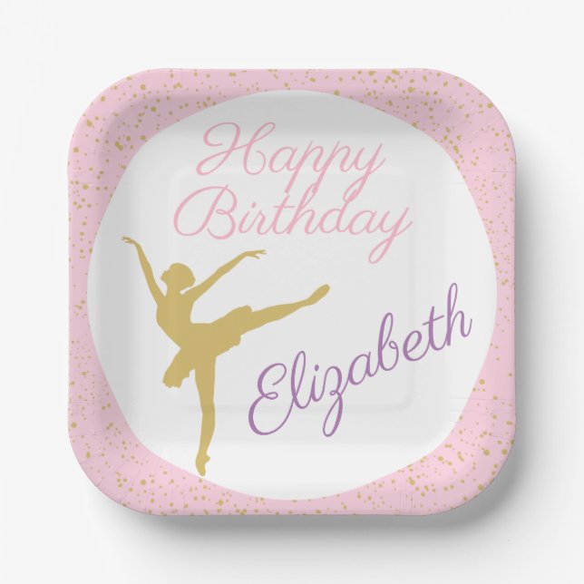 Assiettes En Carton Anniversaire de Ballerina rose et or (Recto)