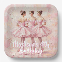 Assiettes En Carton anniversaire de ballerine rose coquette