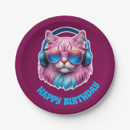 Assiettes En Carton Anniversaire de Chat Rose