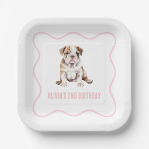 Assiettes En Carton Anniversaire de chiot bouledogue mignon carreaux r