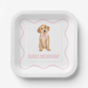 Assiettes En Carton Anniversaire de chiot préparé en carreaux roses
