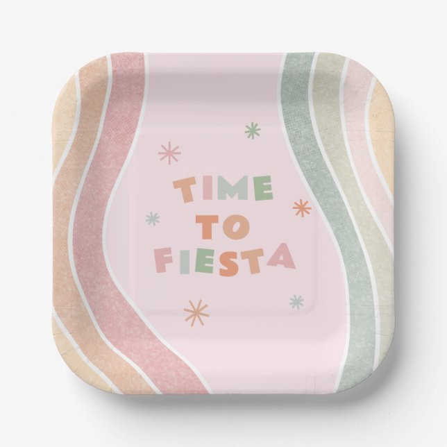 Assiettes En Carton Anniversaire de Cute Fiesta Rainbow (Recto)