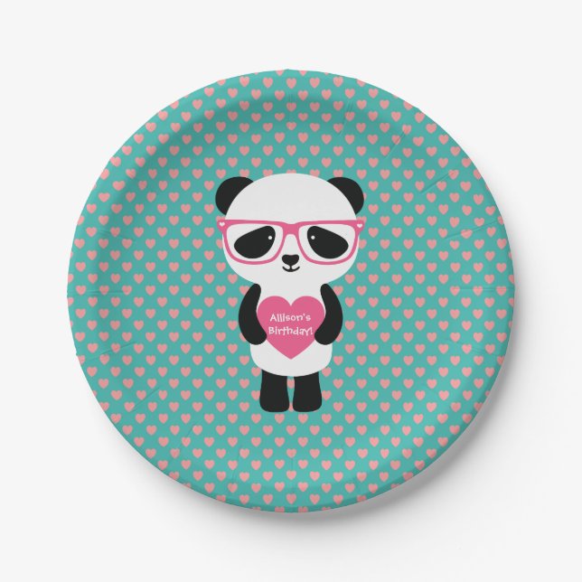Assiettes En Carton Anniversaire de Cute Panda (Devant)