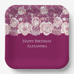 Assiettes En Carton Anniversaire de dentelle rose