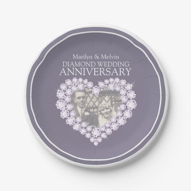 Assiettes En Carton Anniversaire de diamant photo plaque papier coeur (Devant)