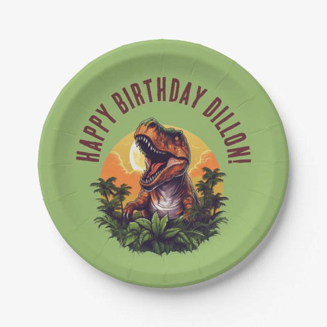 Assiettes En Carton Anniversaire de Dinosaur Rawr (Devant)