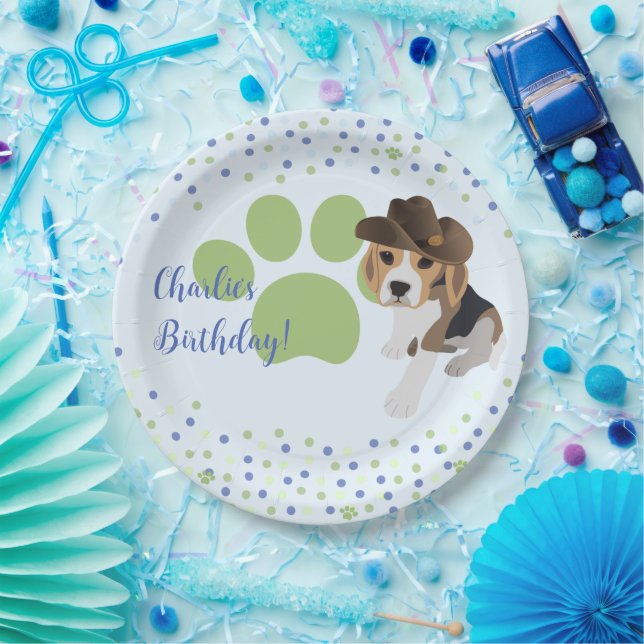 Assiettes En Carton Anniversaire de enfant Chien Chien Chien Casquette (Fête)