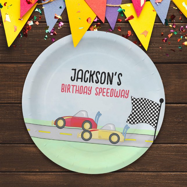 Assiettes En Carton Anniversaire de enfant Cute Boy Cartoon Race Cars  (Créateur téléchargé)