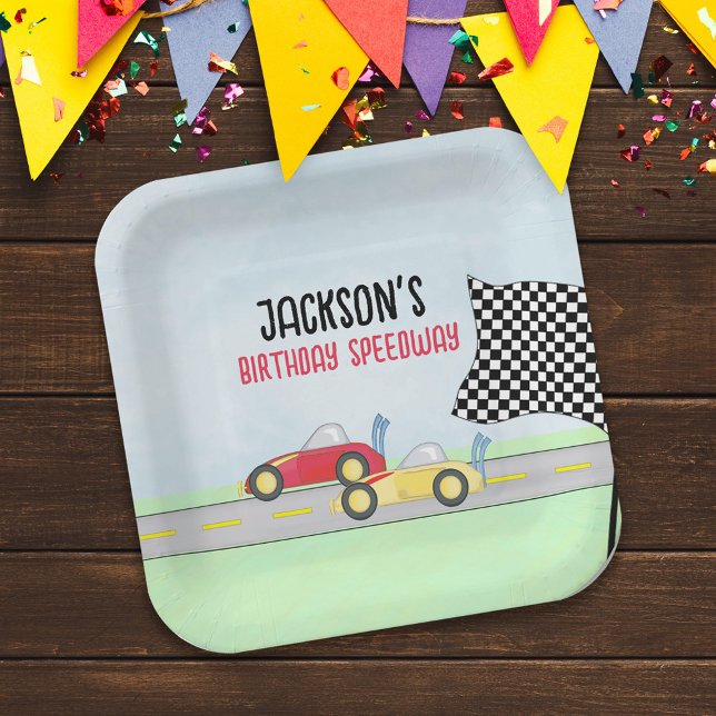 Assiettes En Carton Anniversaire de enfant Cute Boy Cartoon Race Cars  (Créateur téléchargé)