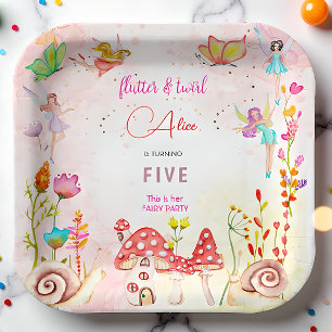 Assiettes En Carton Anniversaire de enfant d'aquarelle de jardin de fé