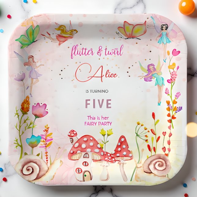 Assiettes En Carton Anniversaire de enfant d'aquarelle de jardin de fé (Créateur téléchargé)