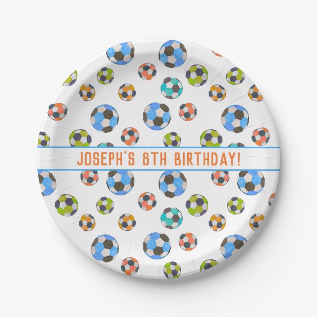 Assiettes En Carton Anniversaire de enfant de balles de football (Devant)