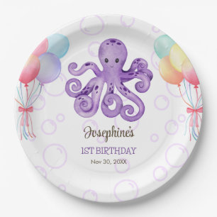 Assiettes En Carton Anniversaire de enfant de bulle violet Octopus