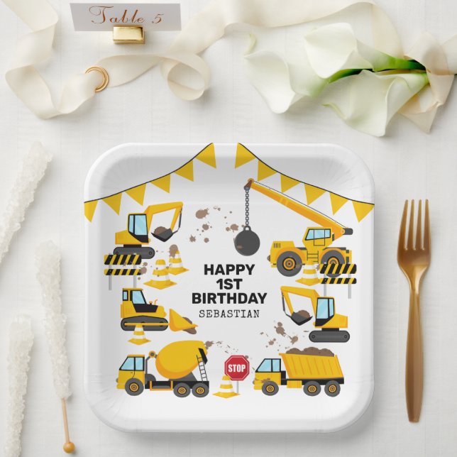 Assiettes En Carton Anniversaire de enfant de construction (Mariage)