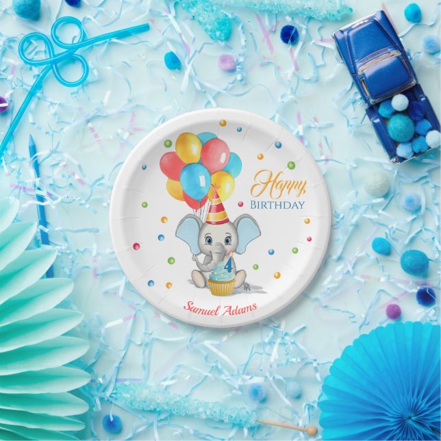 Assiettes En Carton Anniversaire de enfant de dessin coloré d'éléphant (Fête)