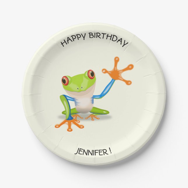 Assiettes En Carton Anniversaire de enfant de grenouille aux yeux roug (Devant)