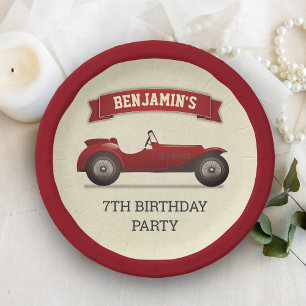 Assiettes En Carton Anniversaire de enfant de la course rouge vintage
