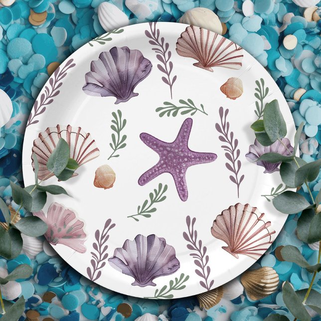 Assiettes En Carton Anniversaire de enfant de sirène Motif violet de m (Créateur téléchargé)