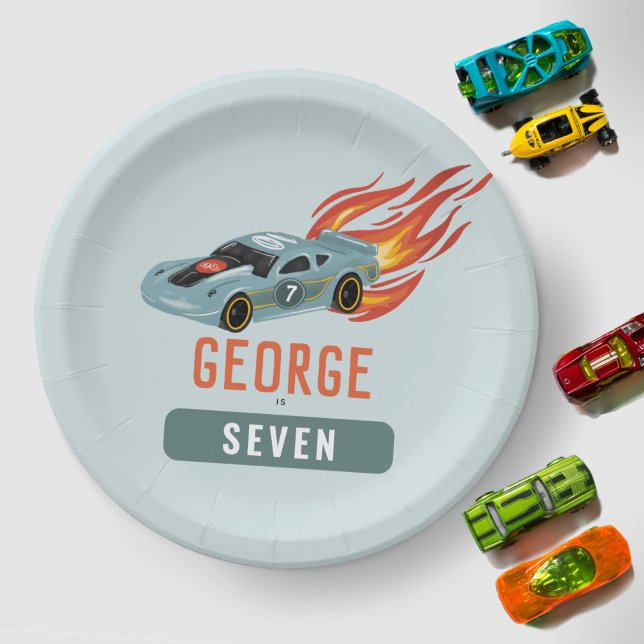 Assiettes En Carton Anniversaire de enfant de voiture Hot Blue Racing (Créateur téléchargé)