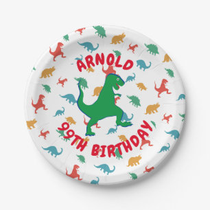 Assiettes En Carton anniversaire de enfant Dinosaur T Rex Colorful Nom