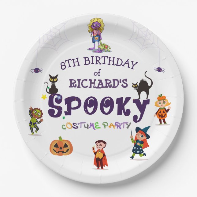 Assiettes En Carton Anniversaire de enfant du costume d'Halloween éffr (Devant)