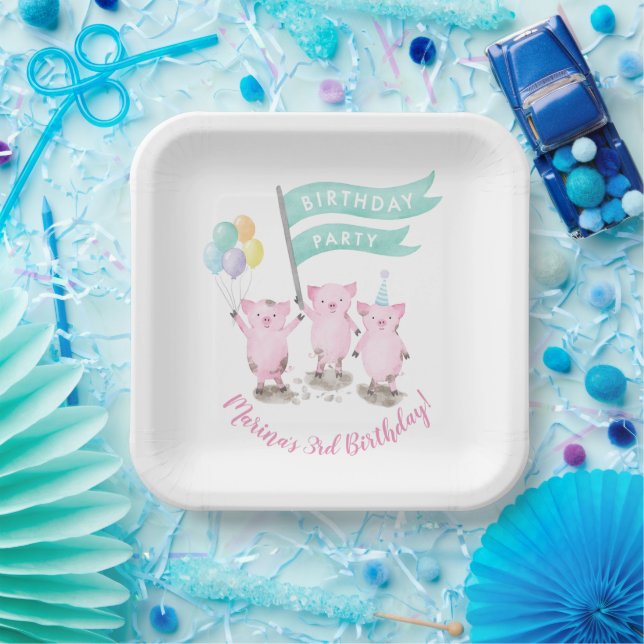 Assiettes En Carton Anniversaire de enfant rose (Fête)