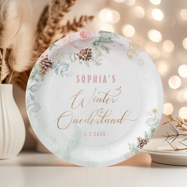Assiettes En Carton Anniversaire de fille de l'hiver rose vif (Créateur téléchargé)