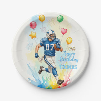 Assiettes En Carton Anniversaire de Footballeur, Ballons, Feux d'Artif