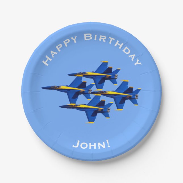 Assiettes En Carton Anniversaire de jets avec le nom personnalisé (Devant)