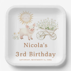 Assiettes En Carton Anniversaire de la brouette de cochon mignon
