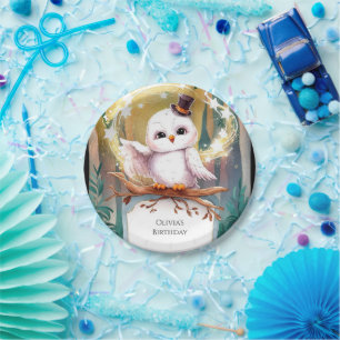 Assiettes En Carton Anniversaire de la Chouette des bois Pastel