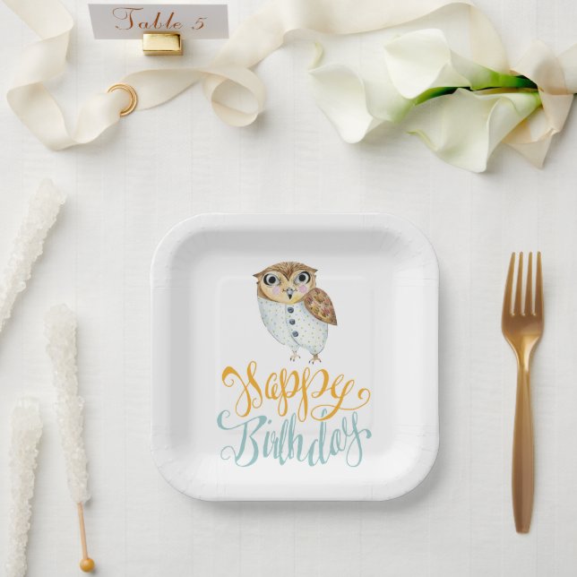 Assiettes En Carton Anniversaire de la chouette fantaisie (Mariage)