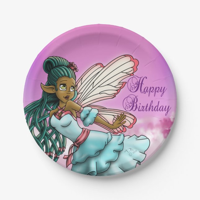 Assiettes En Carton Anniversaire de la fée noire mignonne (Devant)