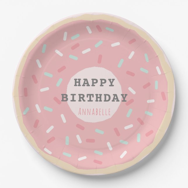 Assiettes En Carton Anniversaire de la fille aux beignes roses (Devant)