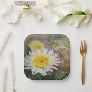 Assiettes En Carton Anniversaire de la marguerite douce et rêveuse