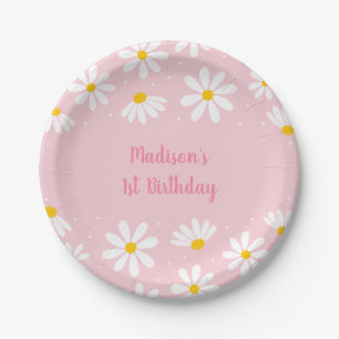 Assiettes En Carton Anniversaire de la marguerite rose