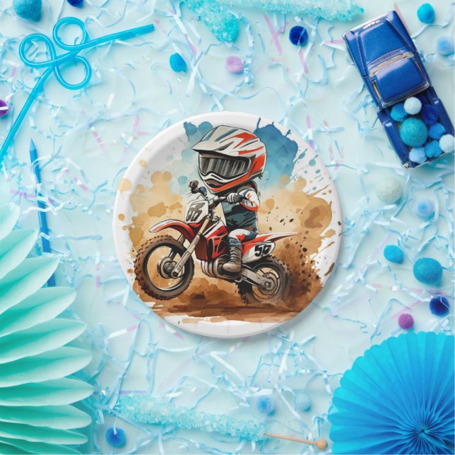 Assiettes En Carton Anniversaire de la moto Boho simple (Fête)
